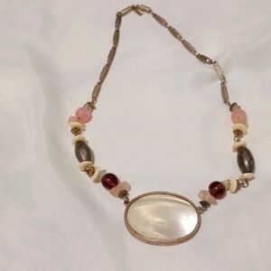 Ladies necklace with different color beads and beautiful pearl iridescent pendan
